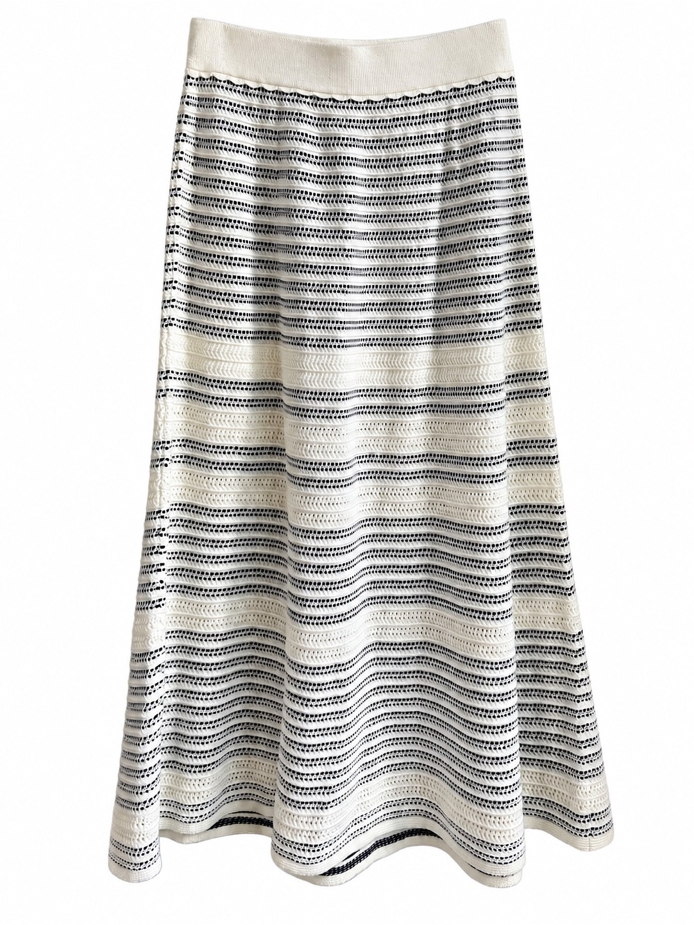 Kate Spade Cream Navy Pointelle Knit Midi Skirt M Coastal Preppy Classic